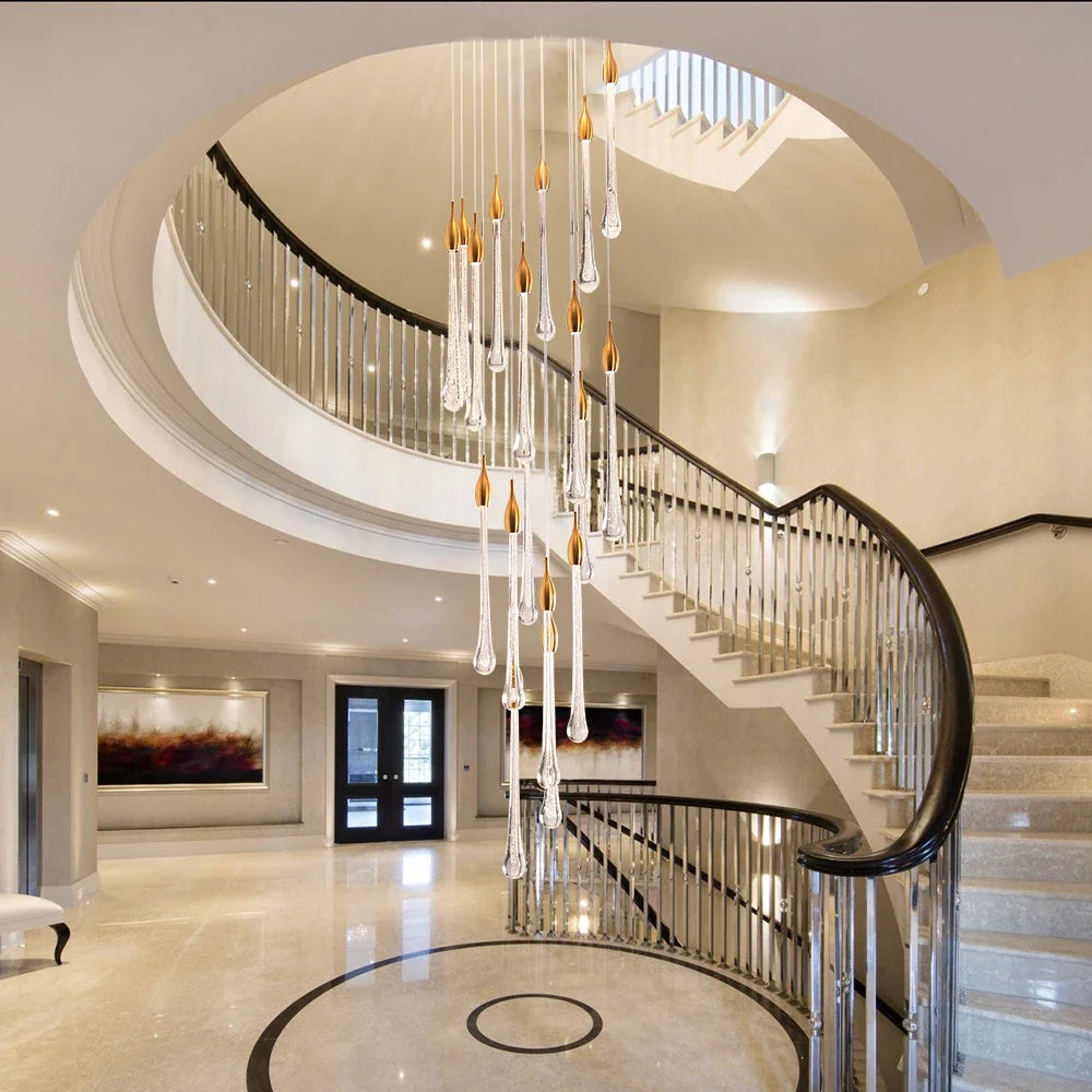 Lustre — LED moderne en cristal pour grand escalier
