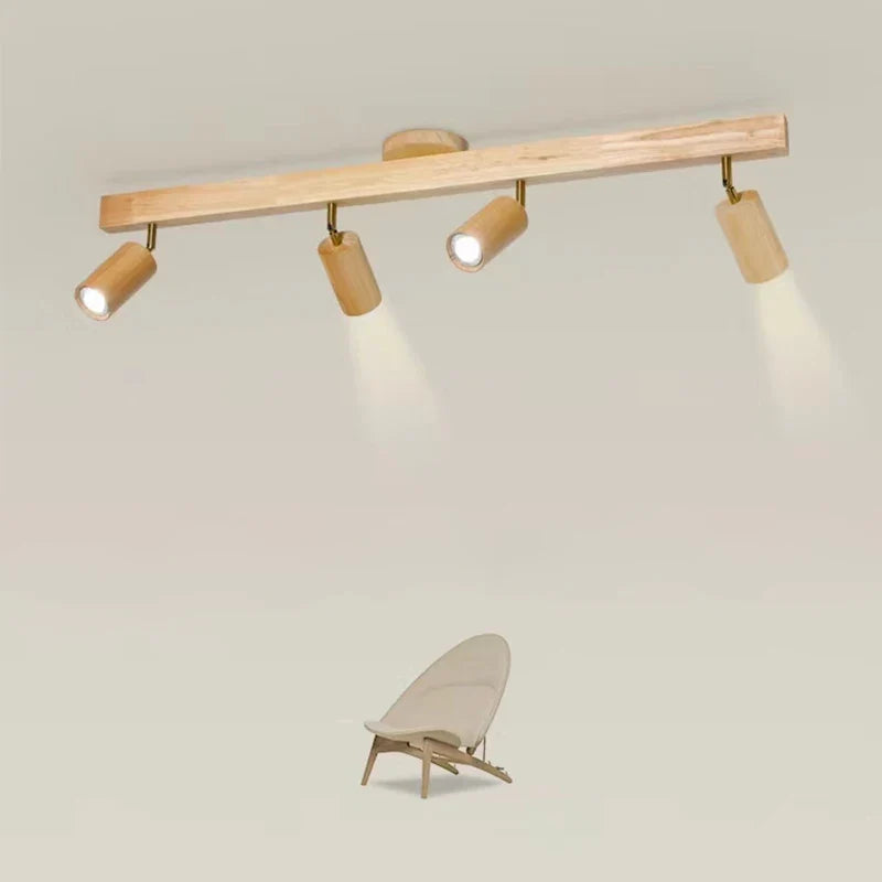 Plafonnier — LED moderne en bois avec projecteur sur rail