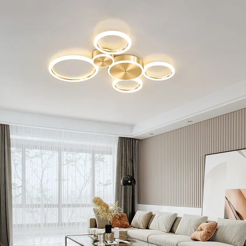 Plafonnier — Plafond moderne à LEDs lustre en aluminium Simple plafonnier pour salon chambre salle à manger cercle anneaux plafonnier doré