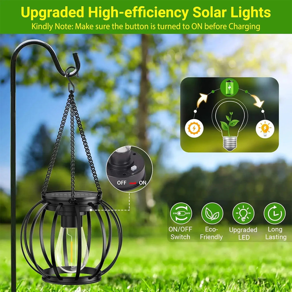 Lanterne solaire LED en fer avec chaîne et capteur de luminosité, 3000 K – Clairvaux
