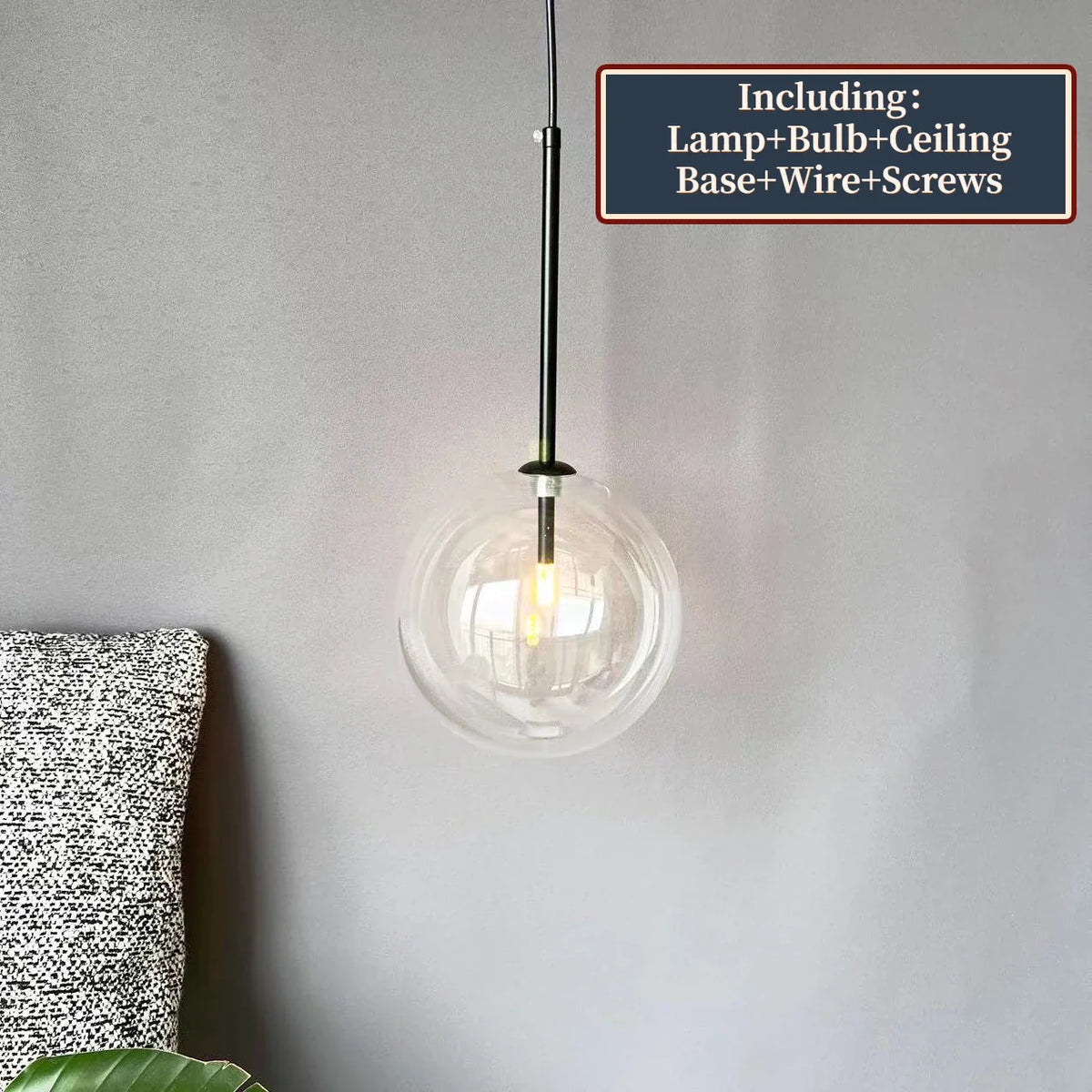 Suspension — Boule de verre suspension LED éclairage cuisine salle à manger Restaurant lampe suspendue chambre chevet plafond lustre hôtel décoration