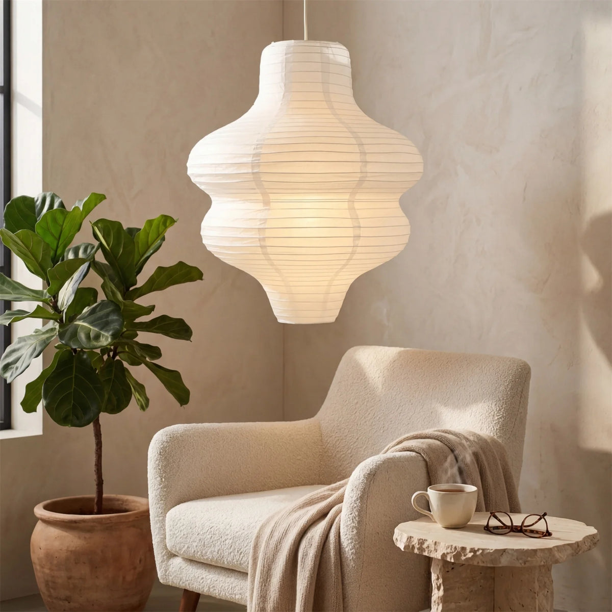 Abat-jour en papier de riz blanc plié à la main de 37 cm, style japandi – Orélisse