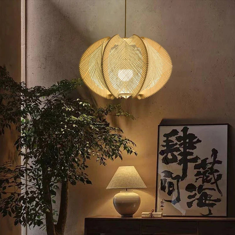 Lustre Vintage Albane Brume en Corde de Chanvre et Bois