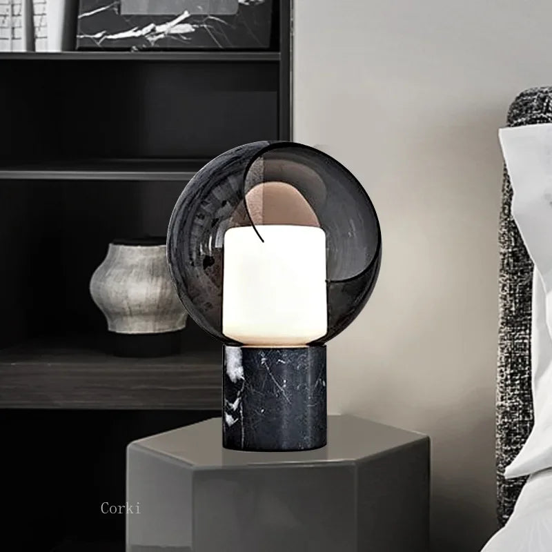 lampe de bureau en marbre design abat jour en verre moderne