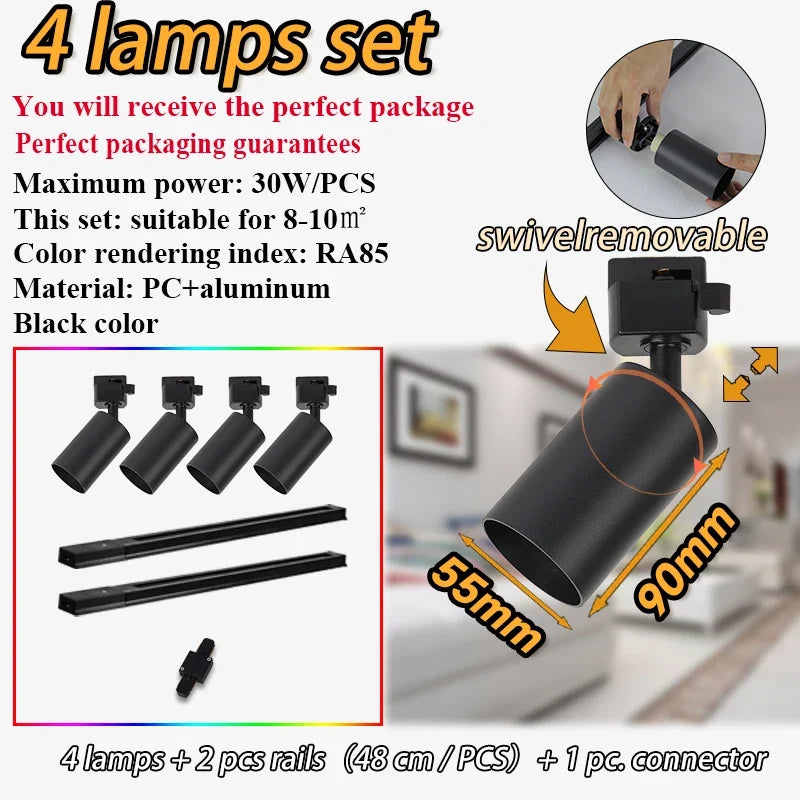 Spot — Kit d'éclairage sur rail spots dimmables pour décoration intérieure