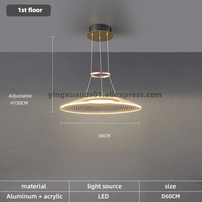 Lustre — Anneaux design pour salon double pour cuisine île hôtel Restaurant LED