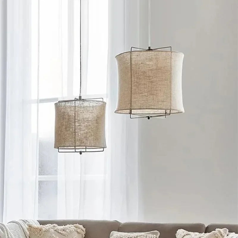 Suspension en coton et lin style wabi sabi fait main pour restaurants et hôtels – Néolys Aube