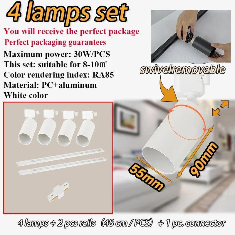 Spot — Kit d'éclairage sur rail spots dimmables pour décoration intérieure