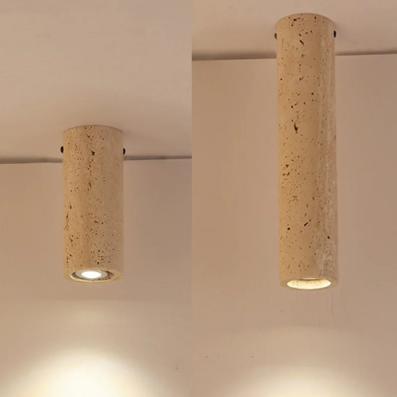 Plafonnier — Style Wabi-Sabi Style travertin jaune plafonnier cylindrique moderne minimaliste entrée allée lampe créative B & B rétro lampes