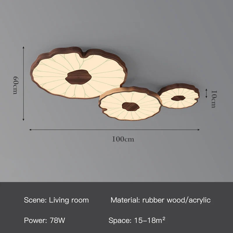 Plafonnier — Moderne design feuille lotus en bois avec lumière LED
