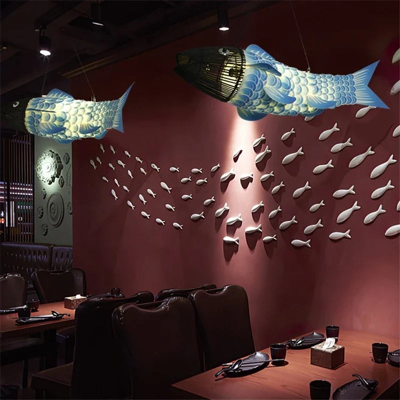 Lustre — En bambou style chinois créatif avec gros poisson