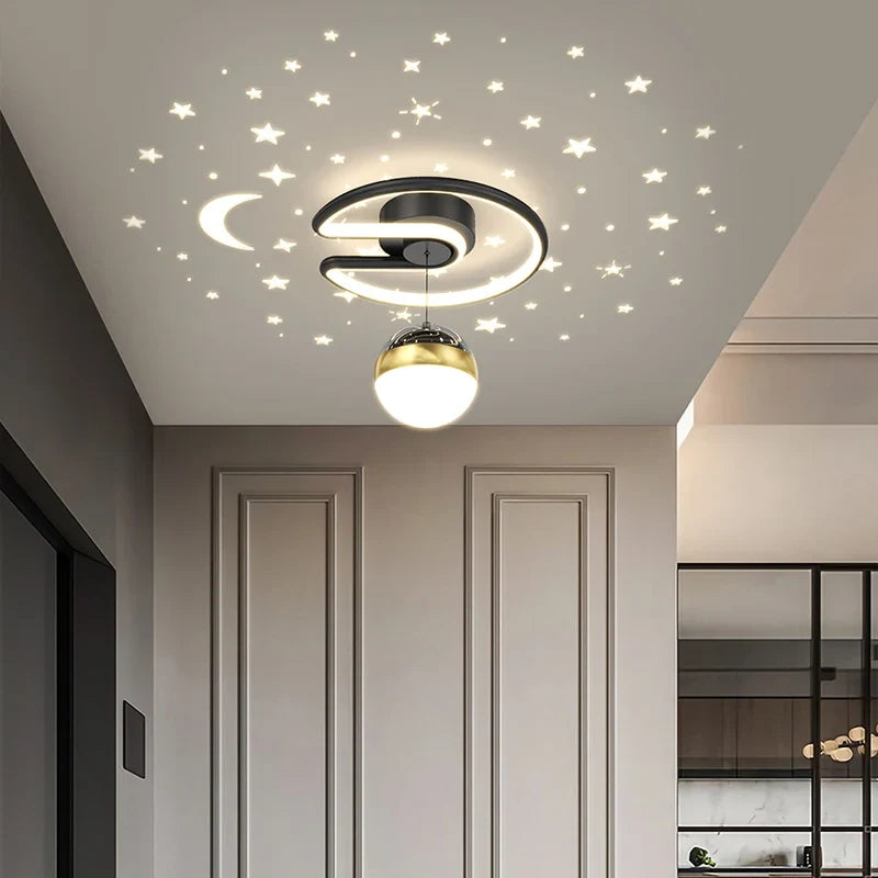 Plafonnier — Noir gris 28W LED plafonnier pour couloir boule de verre nuances Foyer allée éclairage intérieur Luminaire Lustre effet étoile