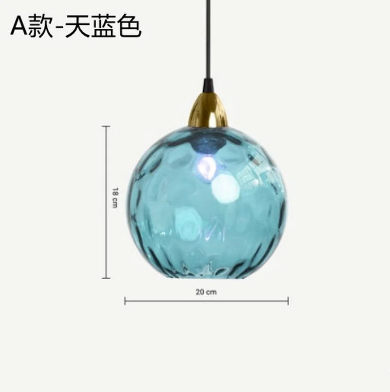 Lustre — Boule de verre coloré nordique lampes suspendues moderne Grain d'eau Restaurant cuisine luminaire suspendu chambre lampe de chevet
