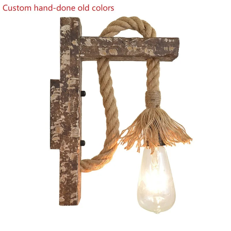 Applique murale Industrielle Mathilde Rivage en Corde de Chanvre et Bois — H / Blanc chaud (2700-3500K)