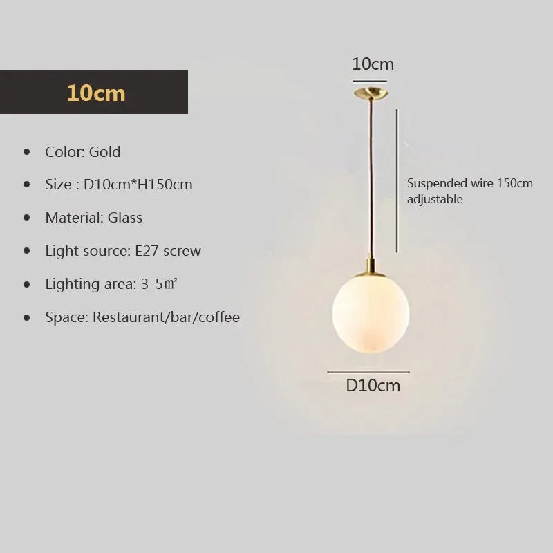 Suspension — En verre nordique 8-50 cm boule ronde lampes suspendues pour la maison pour Bar chambre salon café décoration Luminaires Lustre