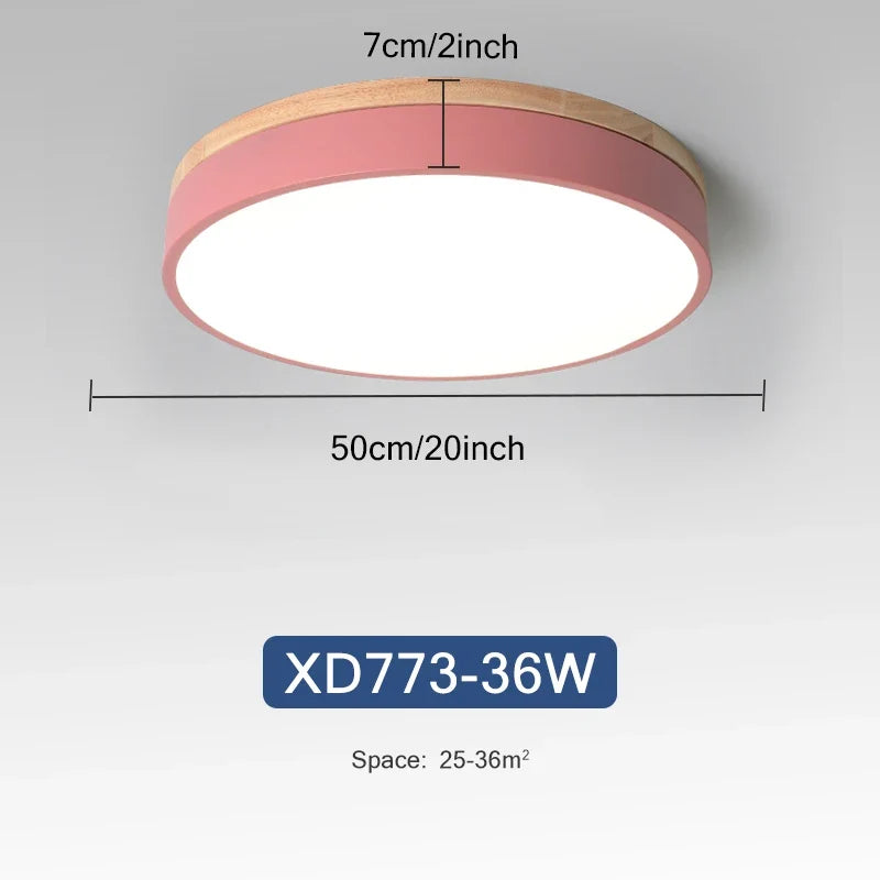 Plafonnier — Rond 7 couleurs nordique LED plafonniers pour salon chambre plafonniers en bois 3 lumières couleur réglable couloir balcon