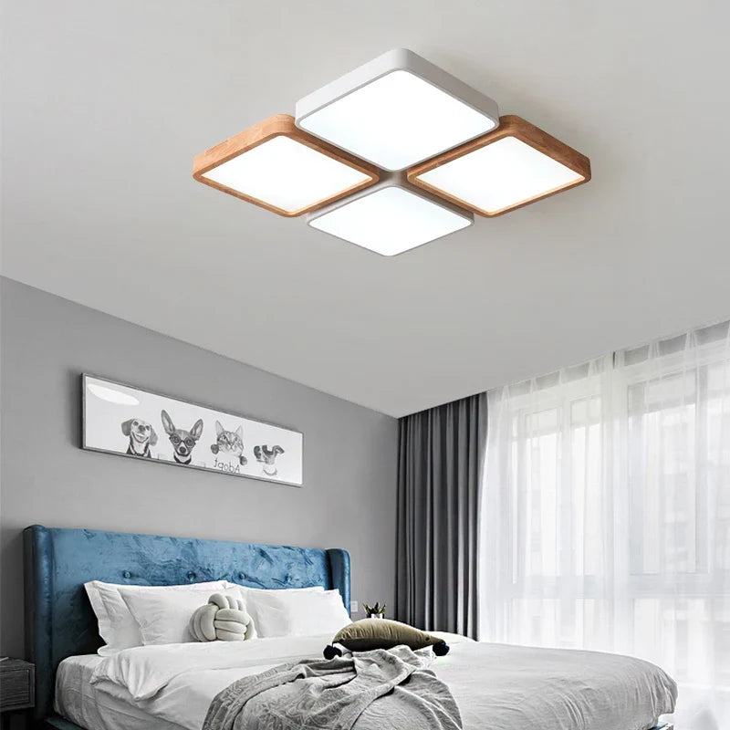 Plafonnier — Nordique encastré rectangle LED bois macaron