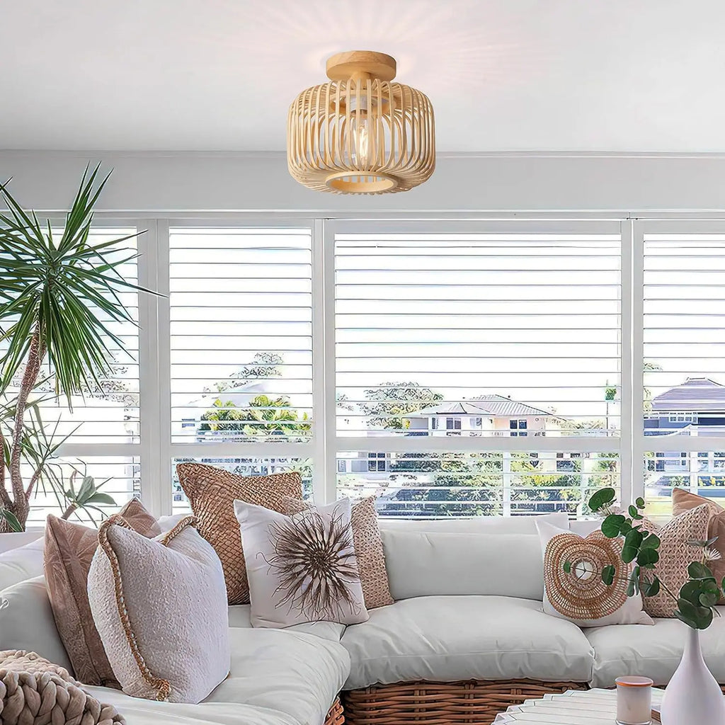 Plafonnier en bambou tricoté à la main pour décoration créative Théa Poème - Matière Végétale & Charme Délicat