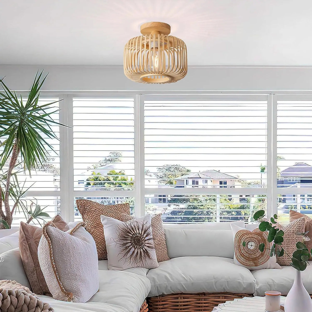 Plafonnier en bambou tricoté à la main pour décoration créative Théa Poème - Matière Végétale & Charme Délicat
