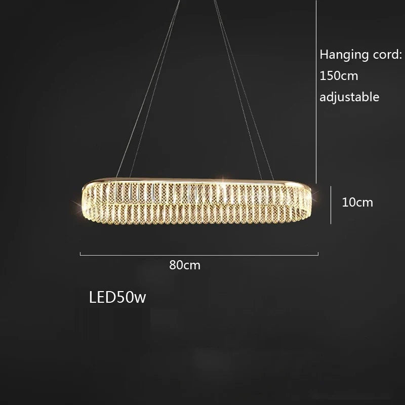 Lustre — LED en cristal losange rond à plusieurs anneaux luxueux