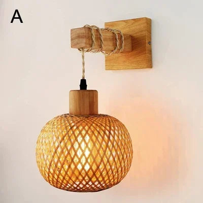 Applique murale en rotin et bois style japonais décoration intérieure Léandre Silhouette - Matière Végétale & Charme Délicat