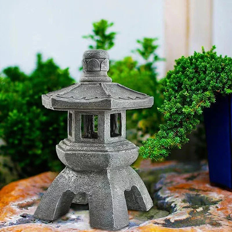 sculpture de jardin lampe solaire en résine design japonais étanche