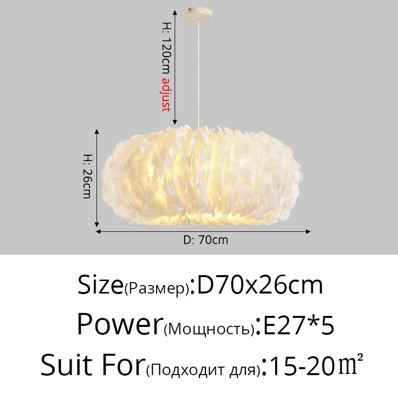 lustre led moderne avec décoration en plume pour intérieur