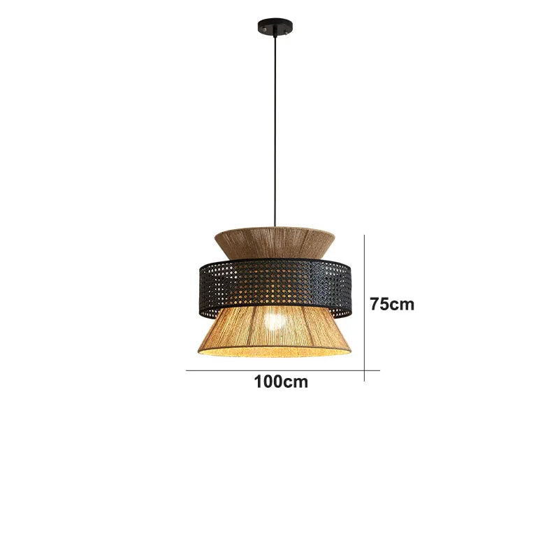 Suspension Wabi-sabi Raphaël Brume en Corde Tressée et Rotin — Type C-D100cm H75cm