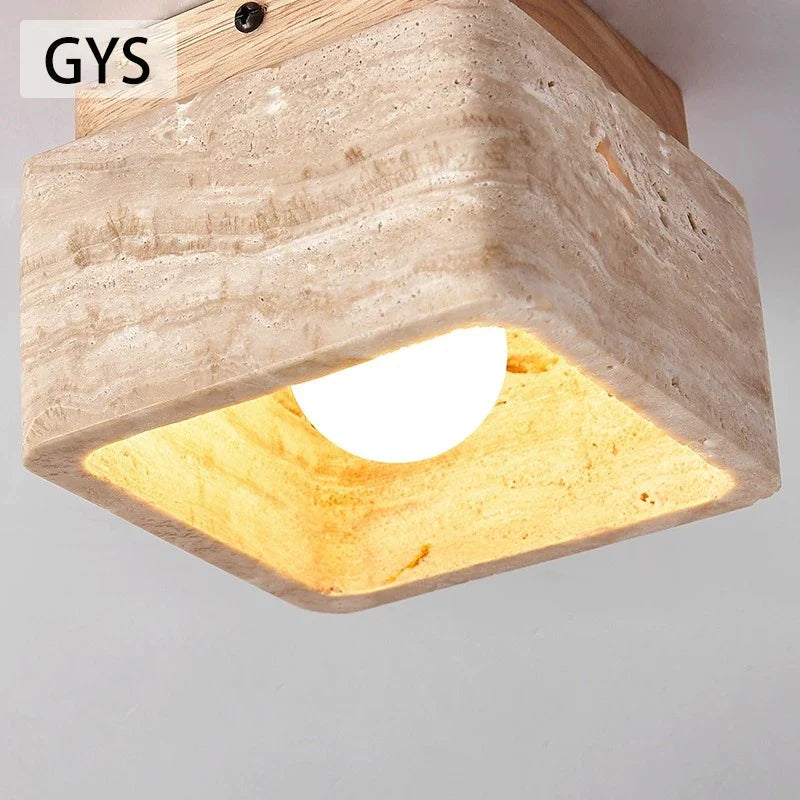 Plafonnier — LED nordique moderne Downlight carré pierre bois crème Style Surface monté vers le bas lumière pour porche balcon couloir