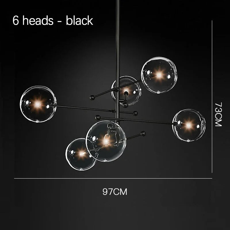 Suspension — SANDYHA Art moderne boule de verre lustres Design nordique noir or lampe à LED pour salon chambre décor à la maison suspension