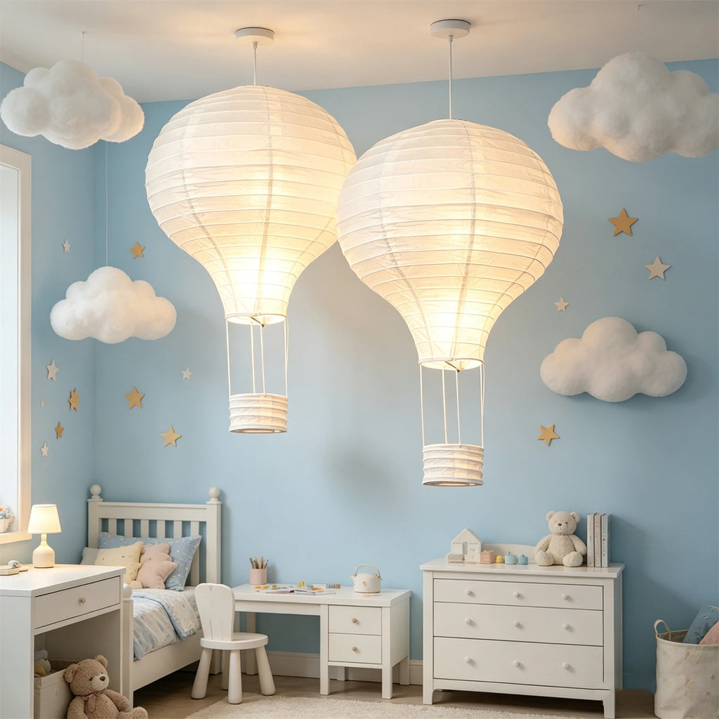Abat-jour montgolfière en papier blanc de 40 cm pour chambre enfant, lot de 2 – Aéroline