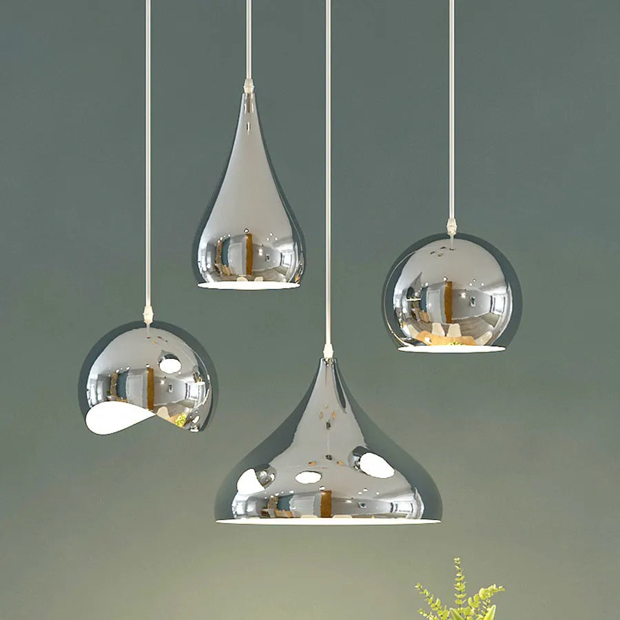 Suspension — Plaqué nordique argent Globe boule miroir lampes suspendues E27 fer lampe suspendue de luxe en laiton argenté Art cuisine hôtel suspension lampe
