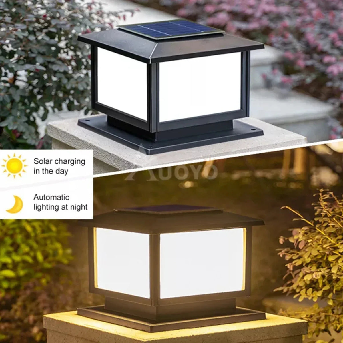 LED à alimentation solaire lumière de clôture carrée blanc chaud lampe éclairage extérieur pilier étanche IP65 lampe solaire extérieure pour jardin