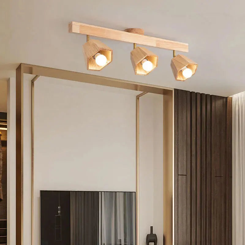 Plafonnier — LED moderne en bois pour allée chambre vestiaire toilette magasin couloir luminaire sur rail Long lustre avec projecteur