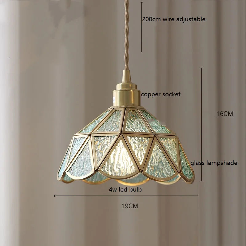 lampe à main vintage nordique avec verre coloré et cuivre