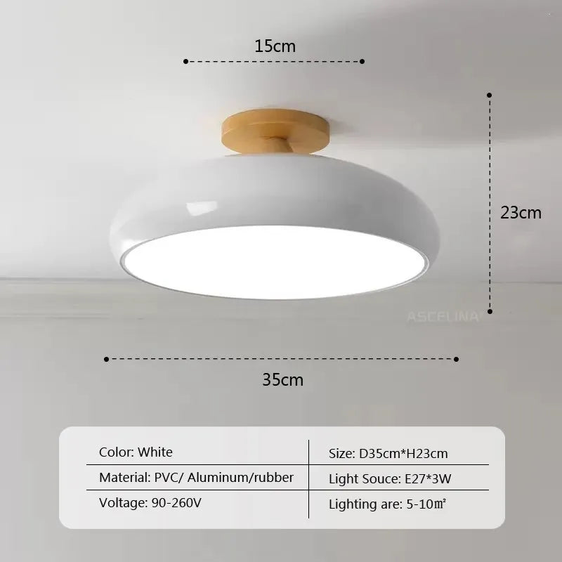 Plafonnier — Vintage LED plafonnier en bois nordique Orange PVC rond Luminaire salon chambre salle à manger couloir intérieur décor Luminaire