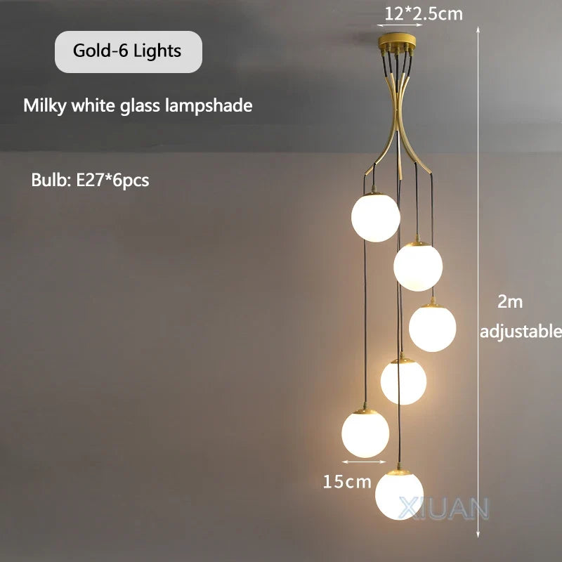 Lustre — Nordique avec lampes de boule en verre laiteux suspendues