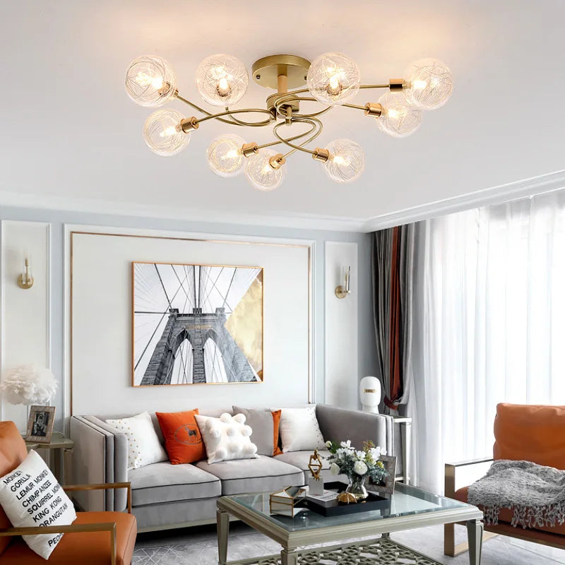 Plafonnier — Boule de verre nordique or noir pour salon chambre Hall suspension lampe décor à la maison éclairage Lustres Luminaires