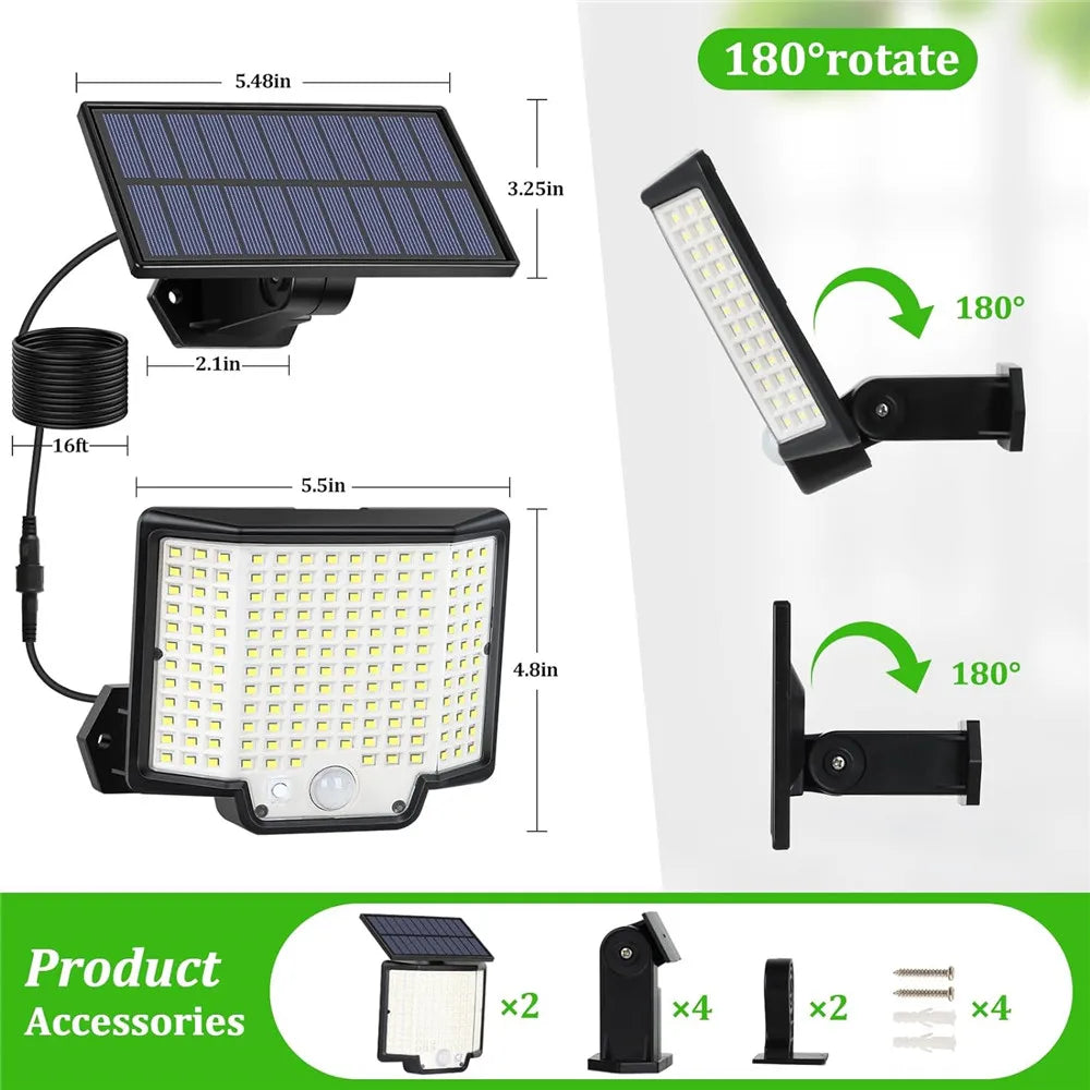 Luminaire — Lumière solaire extérieure 166 LED avec capteur de mouvement et télécommande