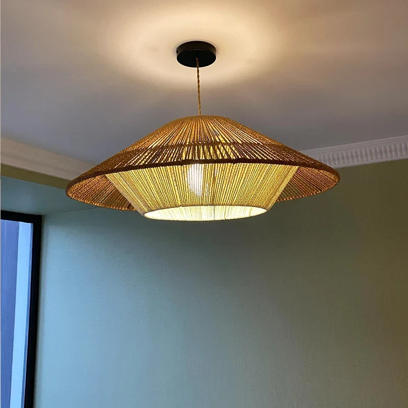Lustre Naturel Gabriel Sillage en Corde de Chanvre et Rotin