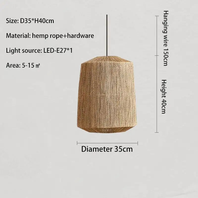 Suspension Wabi-sabi Estelle Brume en Corde Tressée et Rotin — C-D35cm / Lumière blanche 6000K ; C-D35cm / Lumière chaude 3500K ; C-D35cm / Lumière neutre 4500K