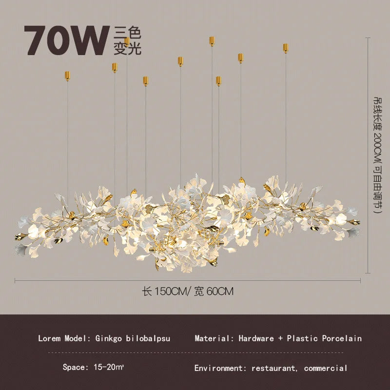Lustre — Ginkgo feuille cage d'escalier long lustre lumière atmosphérique villa de luxe duplex bâtiment loft hall d'hôtel lampes d'art créatives