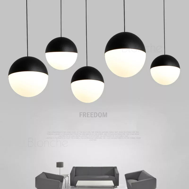 Suspension — Boule de verre nordique noir 15/20cm lampes LED suspendues luminaires de Loft pour cuisine salon chambre Lustre lumières