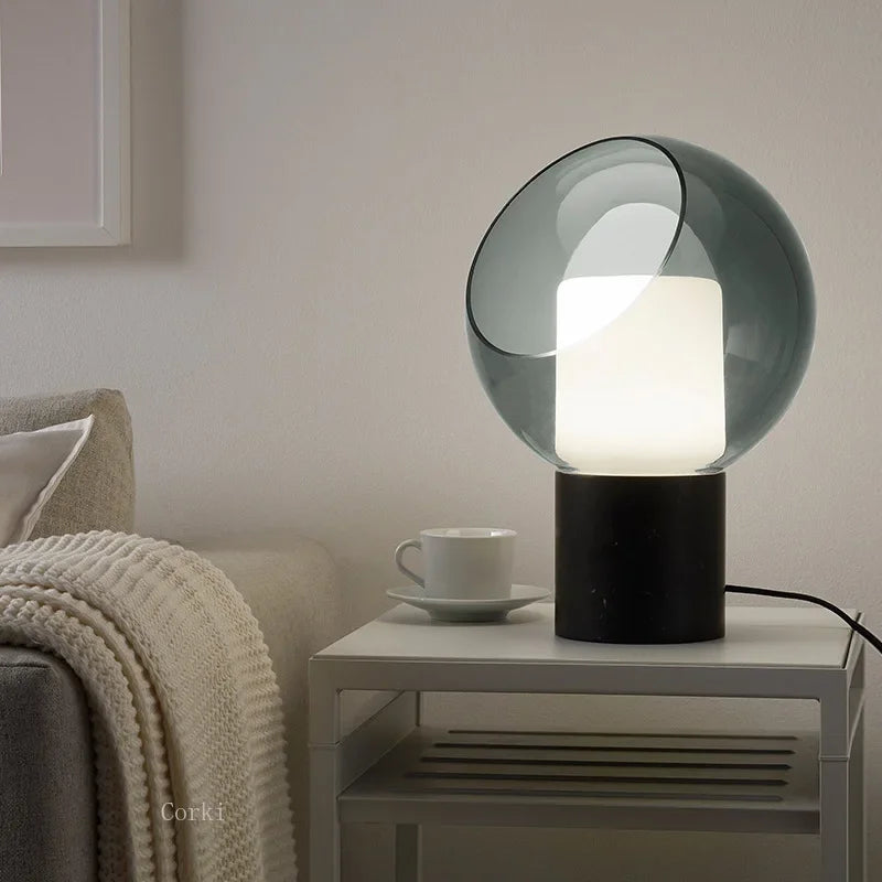 lampe de bureau en marbre design abat jour en verre moderne