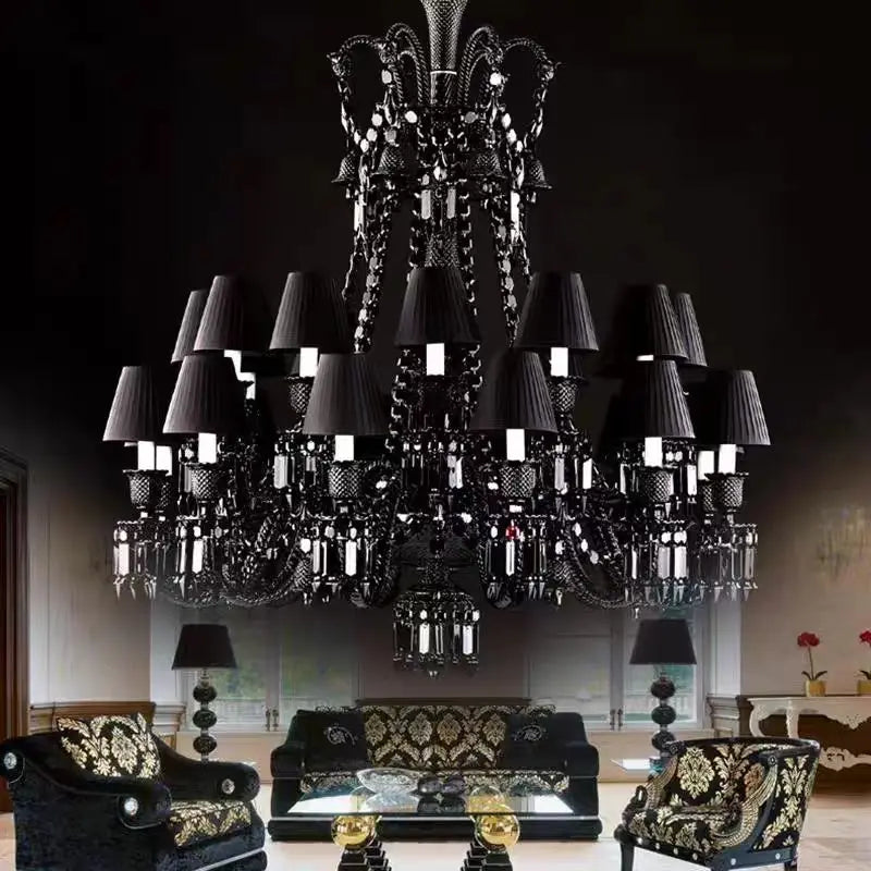Lustre — En cristal noir européen avec lampe à bougie à LED