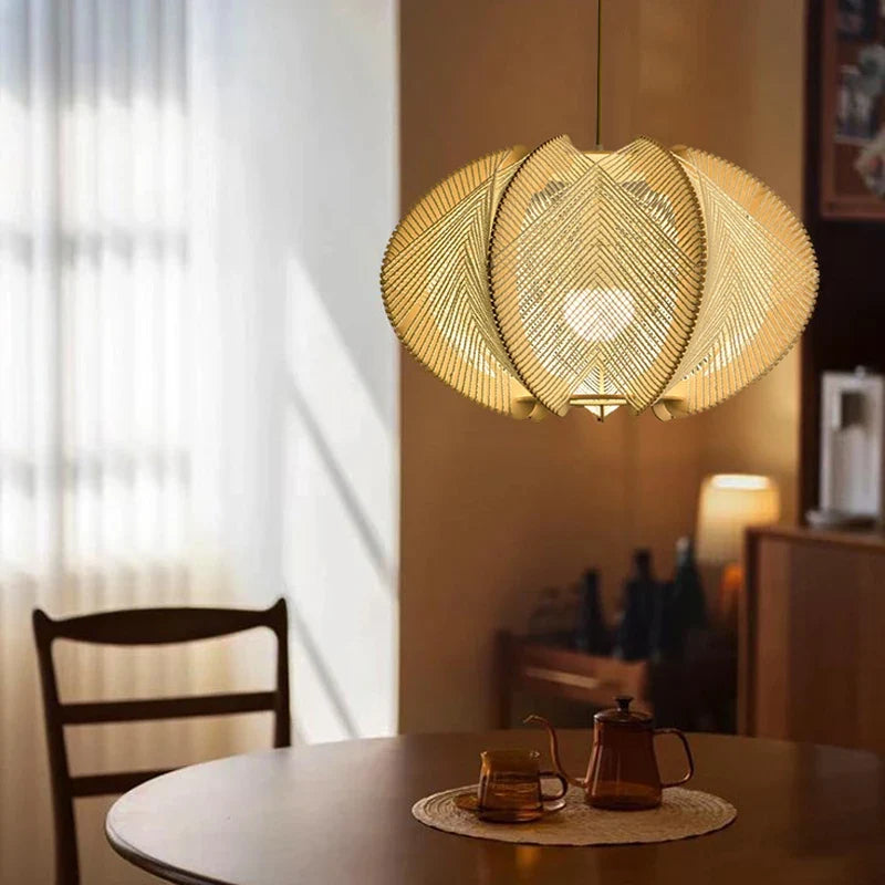 Lustre Vintage Albane Brume en Corde de Chanvre et Bois