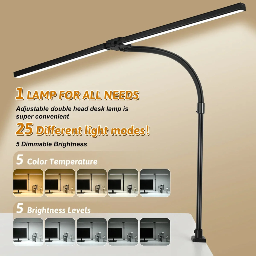 Lampe de bureau — À double tête à pince LED adjustable