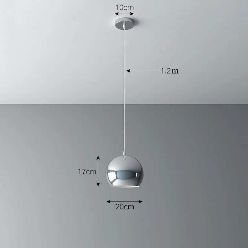 Suspension — Plaqué nordique argent Globe boule miroir lampes suspendues E27 fer lampe suspendue de luxe en laiton argenté Art cuisine hôtel suspension lampe