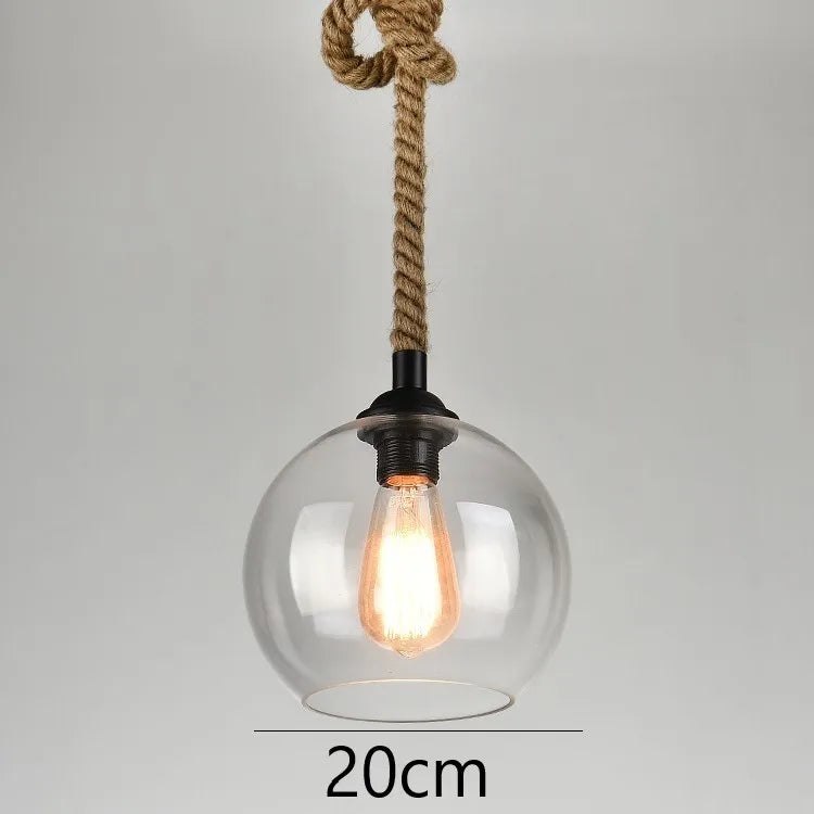 Suspension Naturelle Noémie Brume en Corde de Chanvre et Verre — E