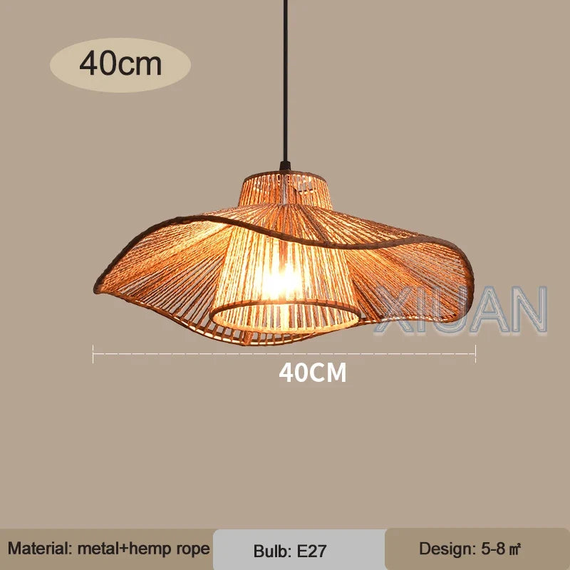 Suspension Wabi-sabi Oscar Brume en Corde de Chanvre — 40 cm / Lumière blanche ; 40 cm / Lumière chaude ; 40 cm / 3 Température de couleur